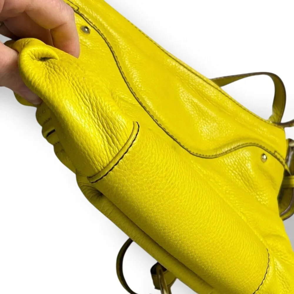 Oryany Bright Yellow Leather Shoulder Bag Purse Turq Lining Gold Hardware